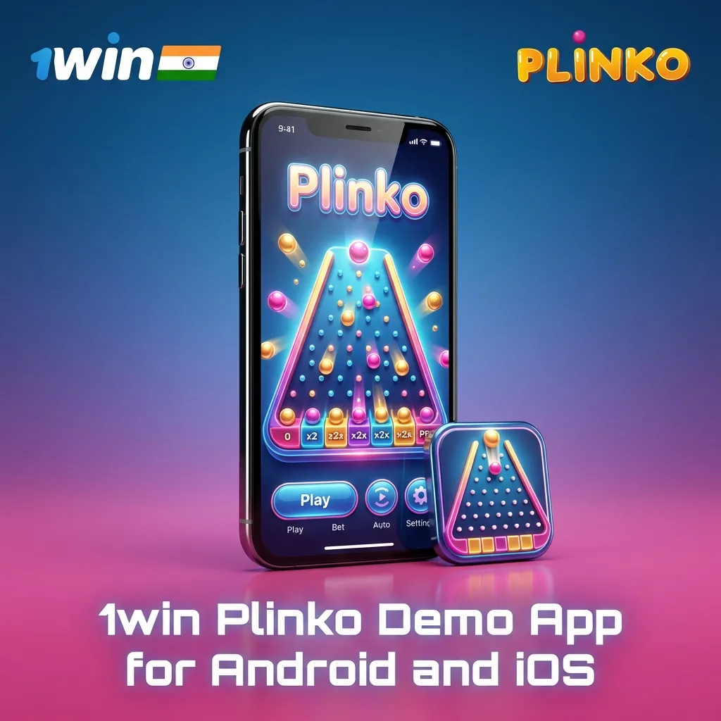 Smartphone screen showing 1win app Plinko demo interface for Android and iOS users in India