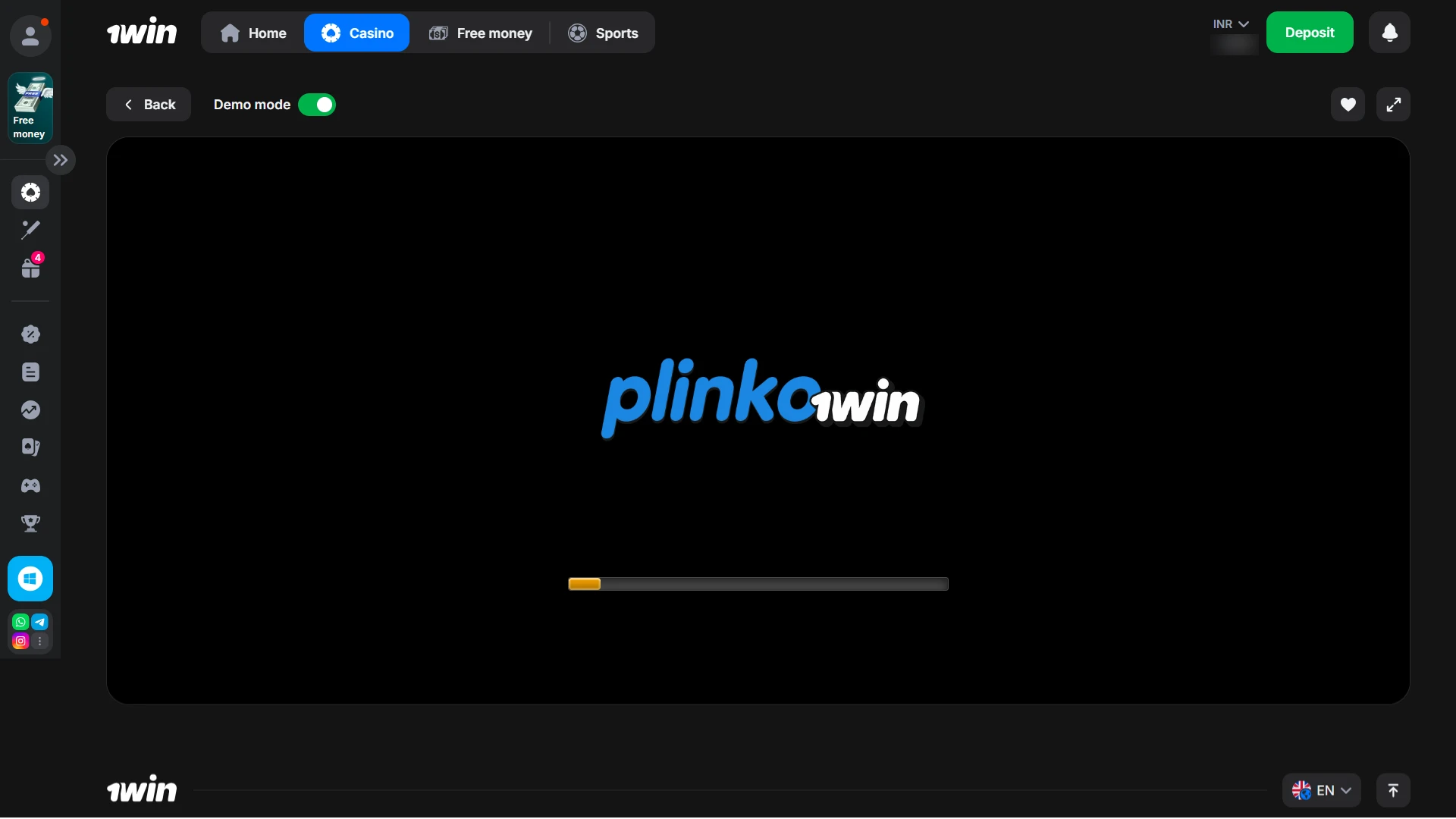 1win plinko interface desktop loading