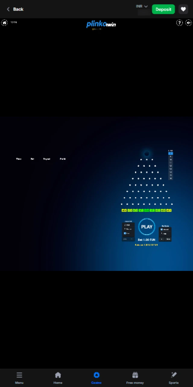 1win plinko interface mobile game start