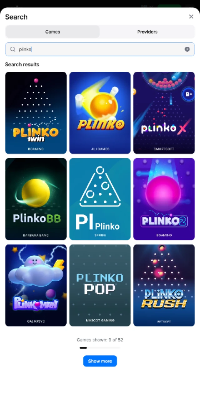 1win plinko interface mobile search