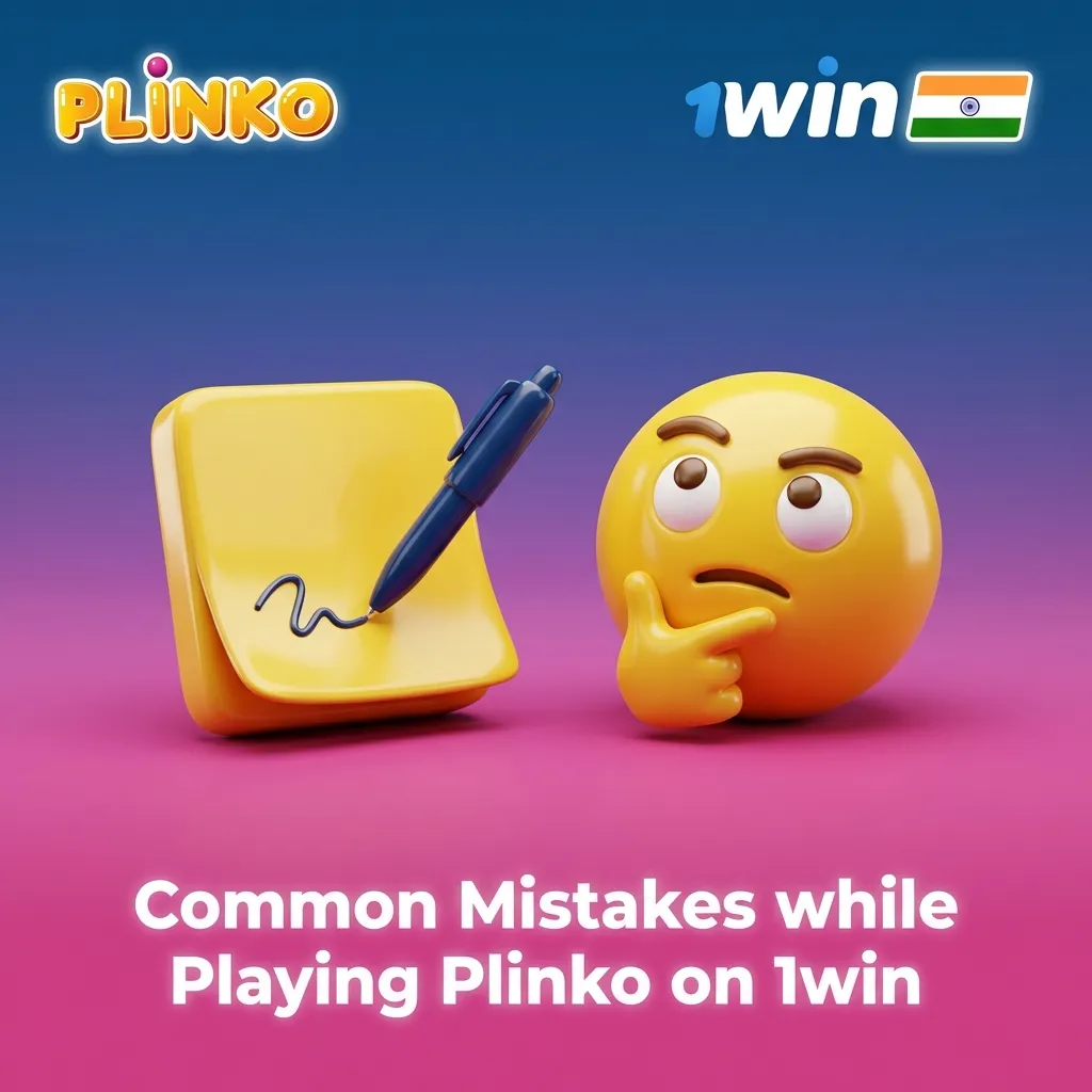 Illustration of a Plinko board on 1win with highlighted icons showing common player mistakes and bankroll risks